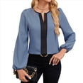 thumbnail image 2 of Blusas Elegantes de Larga para Mujer, con Cuello en V y Bloques de Color, para Negocios y Trabajo, Ropa de Moda para Otoño. Azul L, 2 of 10