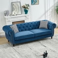 thumbnail image 3 of 3 Seater Velvet Sofa with Roll Armrests and Nailhead Trim, Mid Century Modern Couch for Living Room, Office or Apartment, Blue, 3 of 9