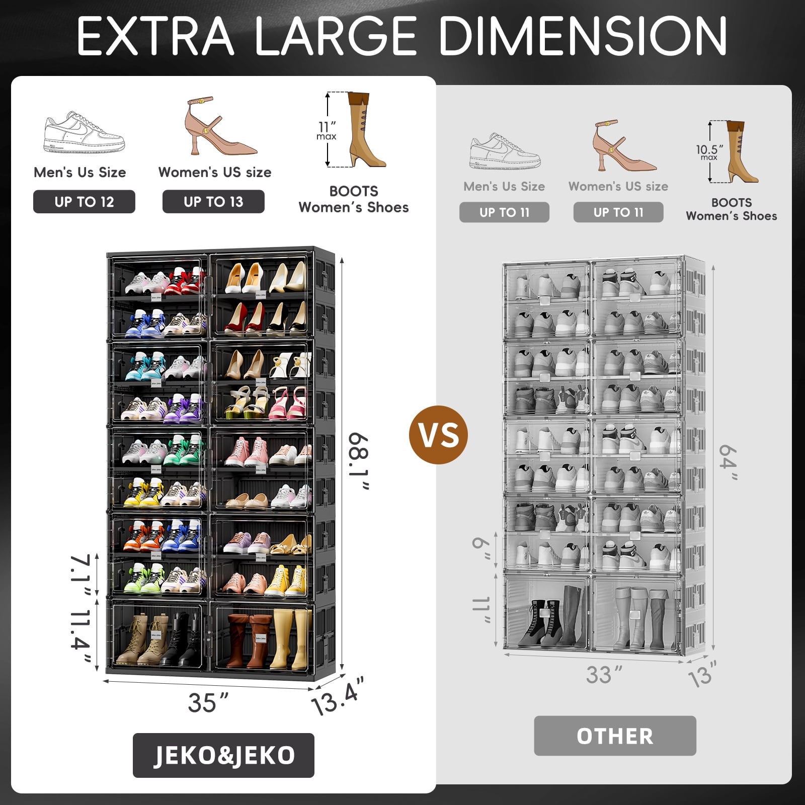 JEKO&JEKO 9 Tiers 36 Pairs Shoe Rack Organizer, Foldable Storage Cabinet for Closet with Magnetic Doors (Black)