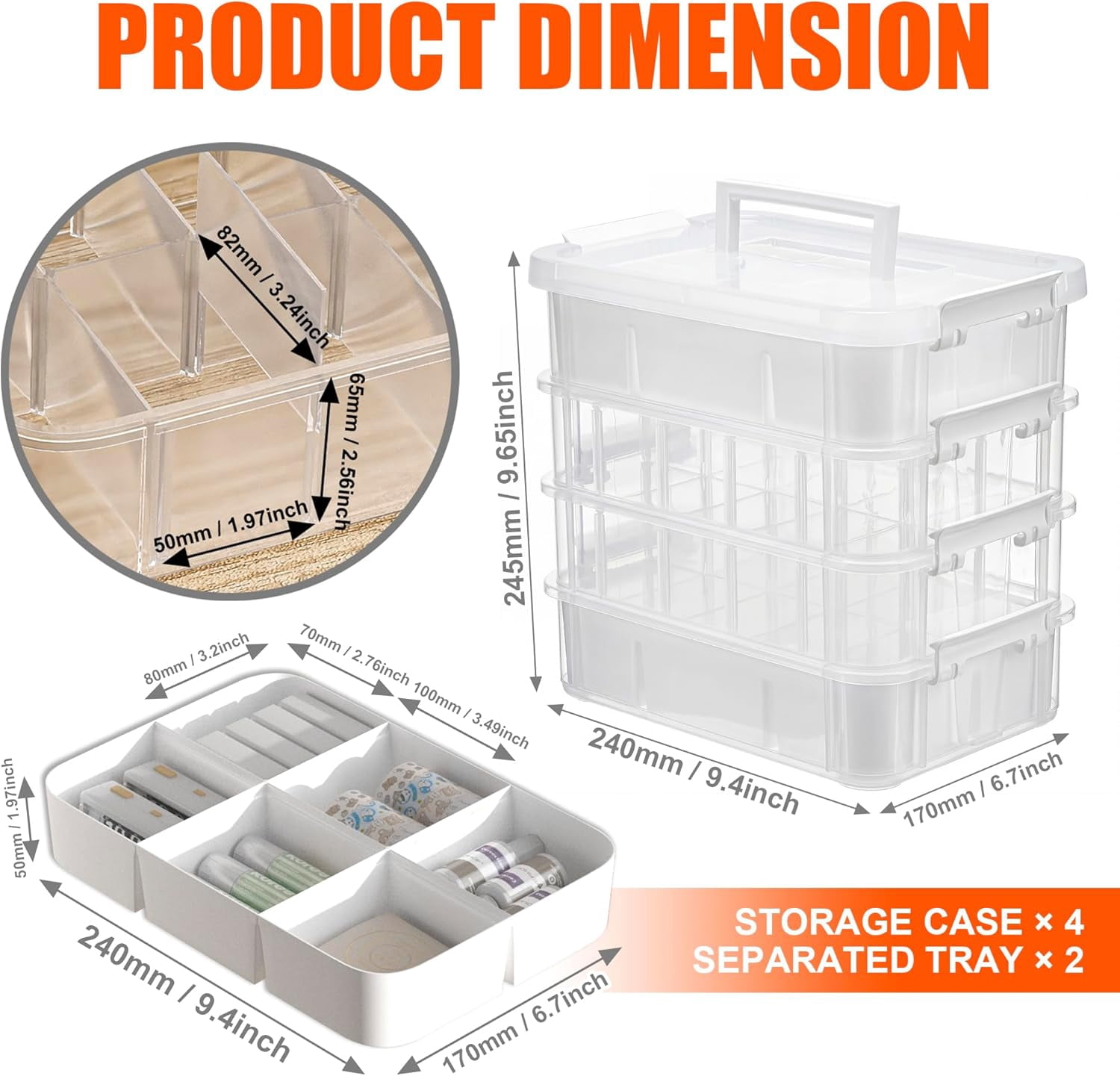 4-Layer Craft Organizers and Storage with 2 Removable Drawers, Large Art Supply Case with 20 Adjustable Dividers, Portable Sewing Box for Beads, Craft Supplies, Scrapbooking&Tools