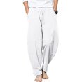 thumbnail image 1 of SURJDE Men Linen Harem Pant Stretchy Waist Drawstring Loose Fit Beach Trousers, 1 of 7