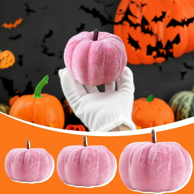 Birdeem Velvet Pumpkins Decor Set,3 Sizes Faux Pumpkin Decorations for Halloween Thanksgiving Fall,No Assembly Required Holiday Home Decor,Table Fireplace Mantel Centerpiece Decor