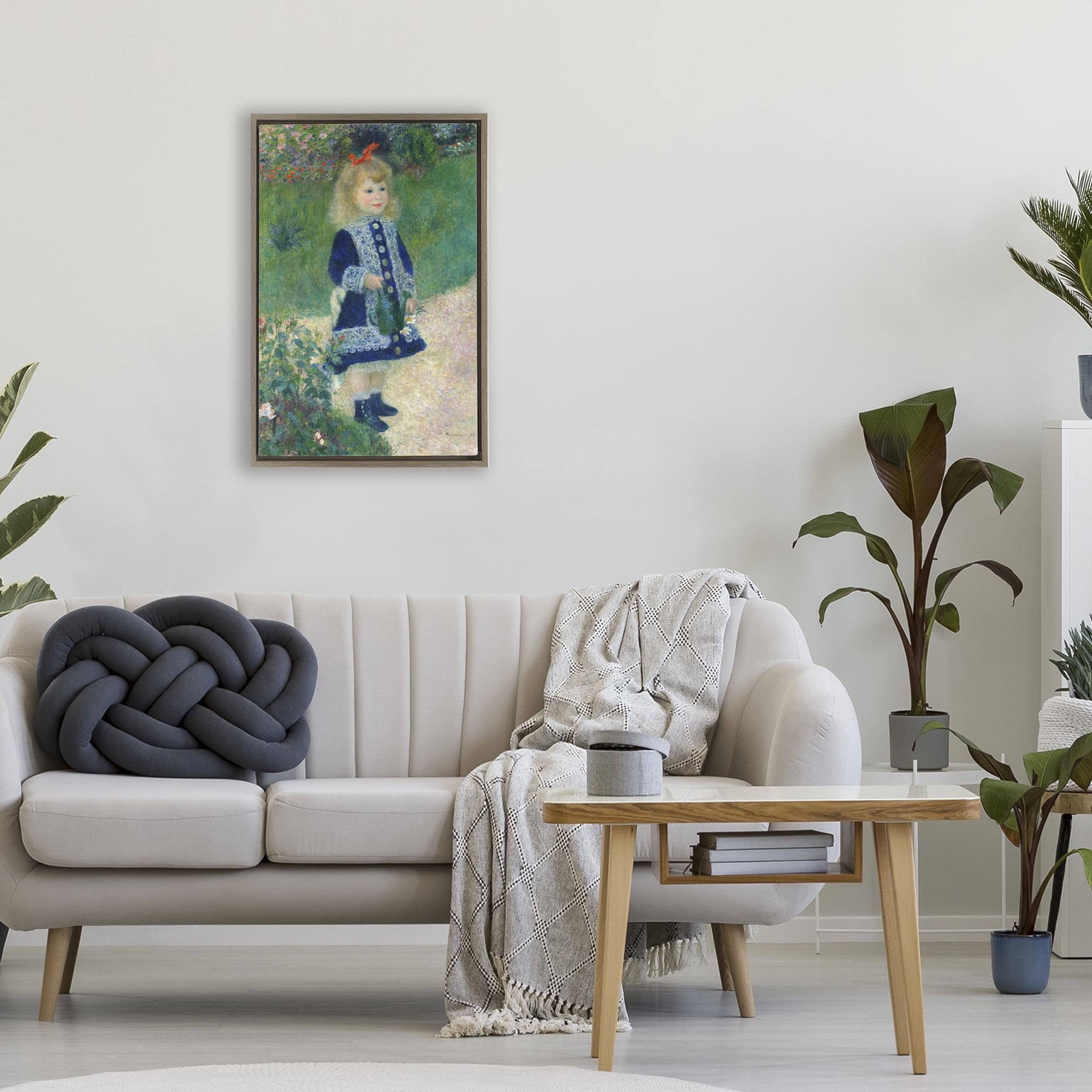Stupell Industries Girl With Watering Can Brown Framed Floater Canvas Wall Art, design by Tina LeCour