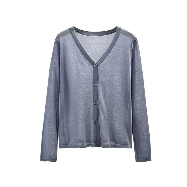 Kaemgyyd Lightweight Cardigans for Women Long Sleeve Thin Summer Tops Loose Fit V Neck Button down Cardigans Fashion Beach Clothes