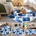 thumbnail image 5 of Blue Geometric Large Round Rug 8 FT, Non Slip Living Room Area Carpet, Modern Abstract Vintage Art Aesthetic Washable Soft Circle Rug Non-Shedding Floor Carpet for Bedroom Office Dining Room, 5 of 9