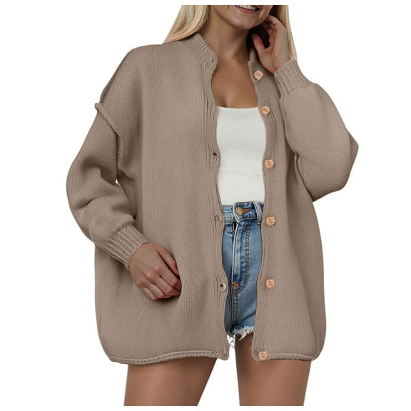 GEWSEY Women Oversized Cardigan Sweater 2025 Fall Outfits Cloth Fashion V Neck Knit Button Front Casual Trendy Tops (Khaki, M)