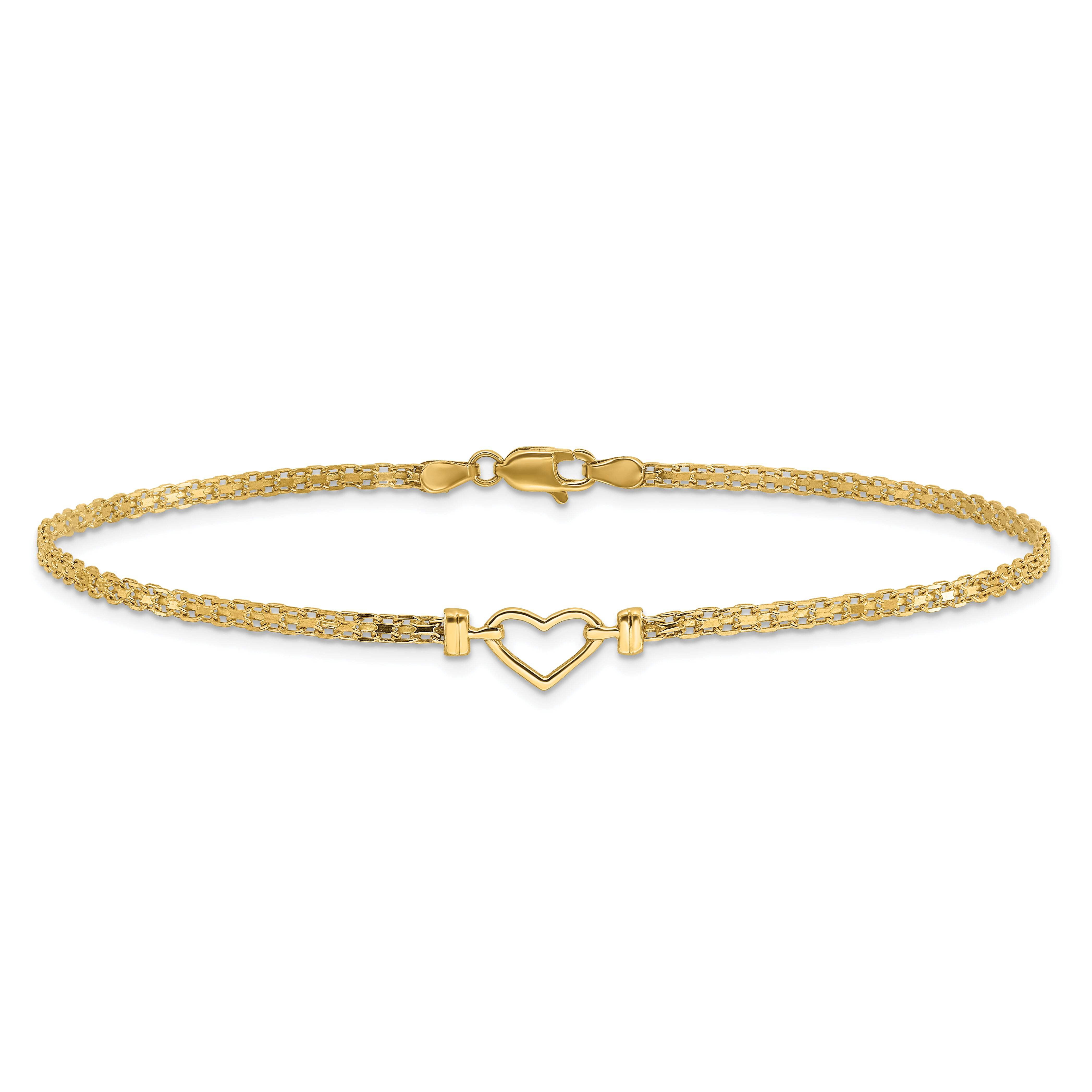Primal Gold 14 Karat Yellow Gold Fancy Heart 9-inch Anklet