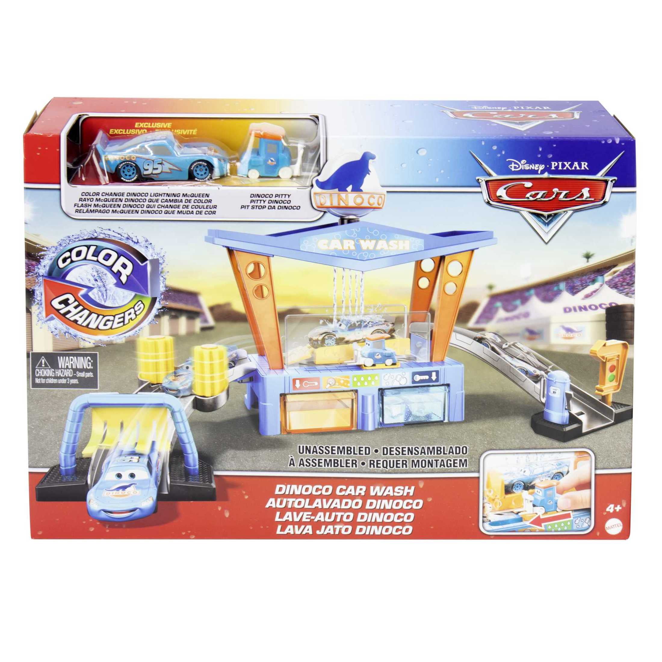 Disney Pixar Cars Dinoco Car Wash Playset with Toy Pitty & Color-Change Lightning McQueen