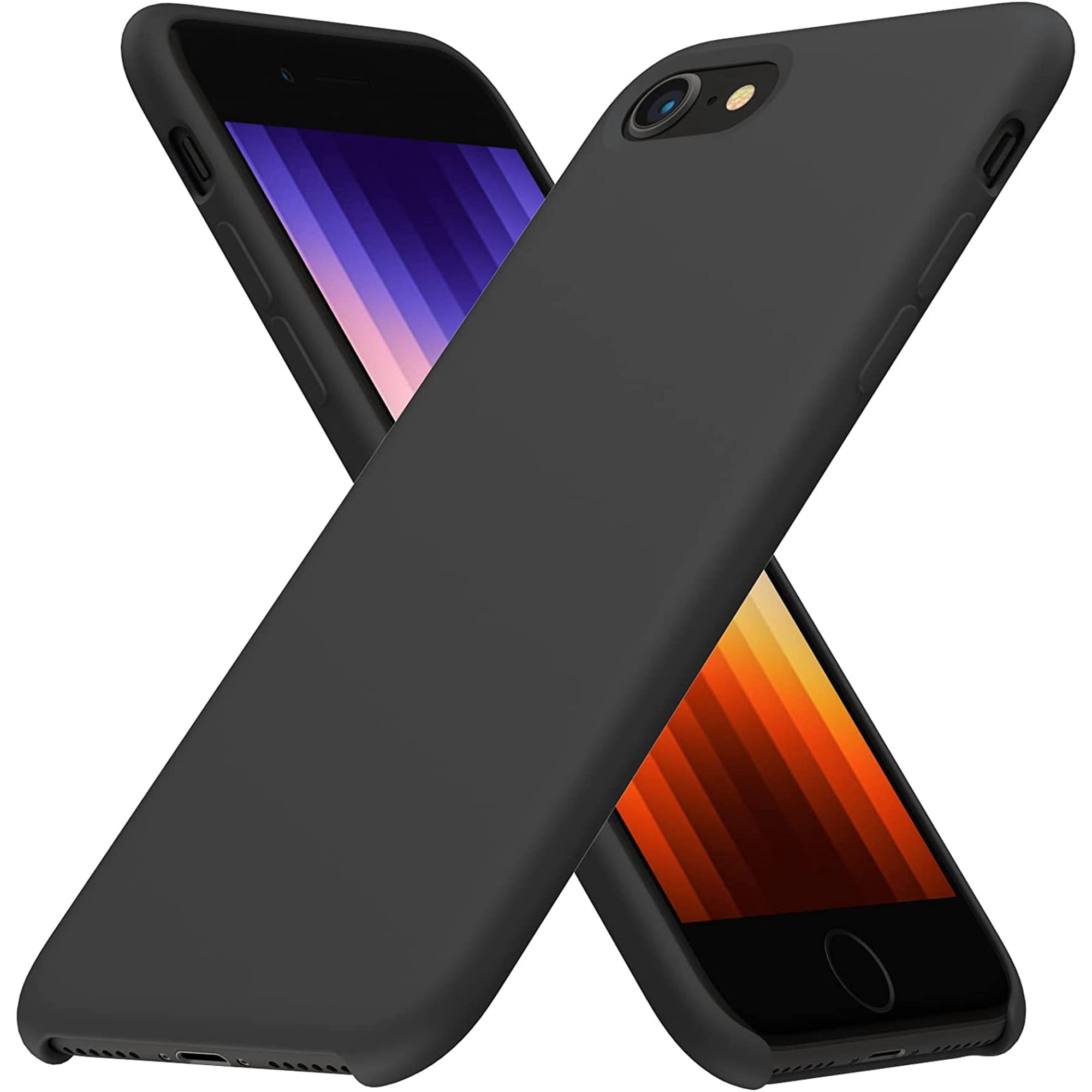 Designed for iPhone SE 2020 Case, iPhone SE 2022/iPhone 7/8 Case, Liquid Silicone Case with Open Bottom, Soft Gel Rubber Case Cover for iPhone SE 3rd Gen/2nd Gen 4.7 inch - Black