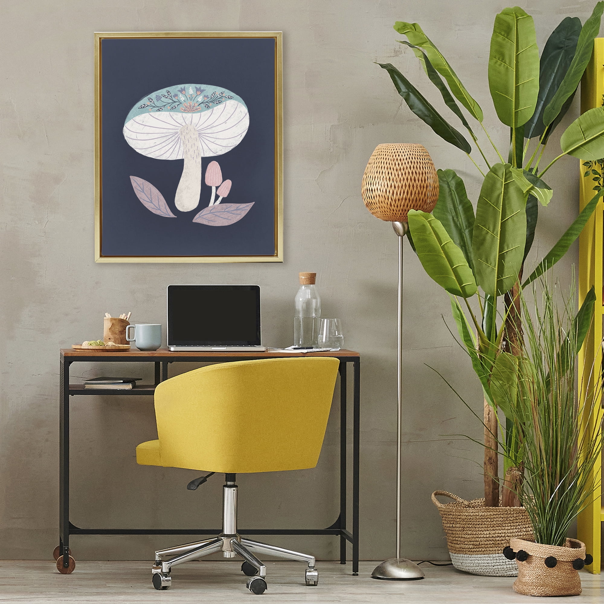 Stupell Industries Floral Cottage Mushroom Gold Framed Floater Canvas Wall Art, design by Metka Hiti