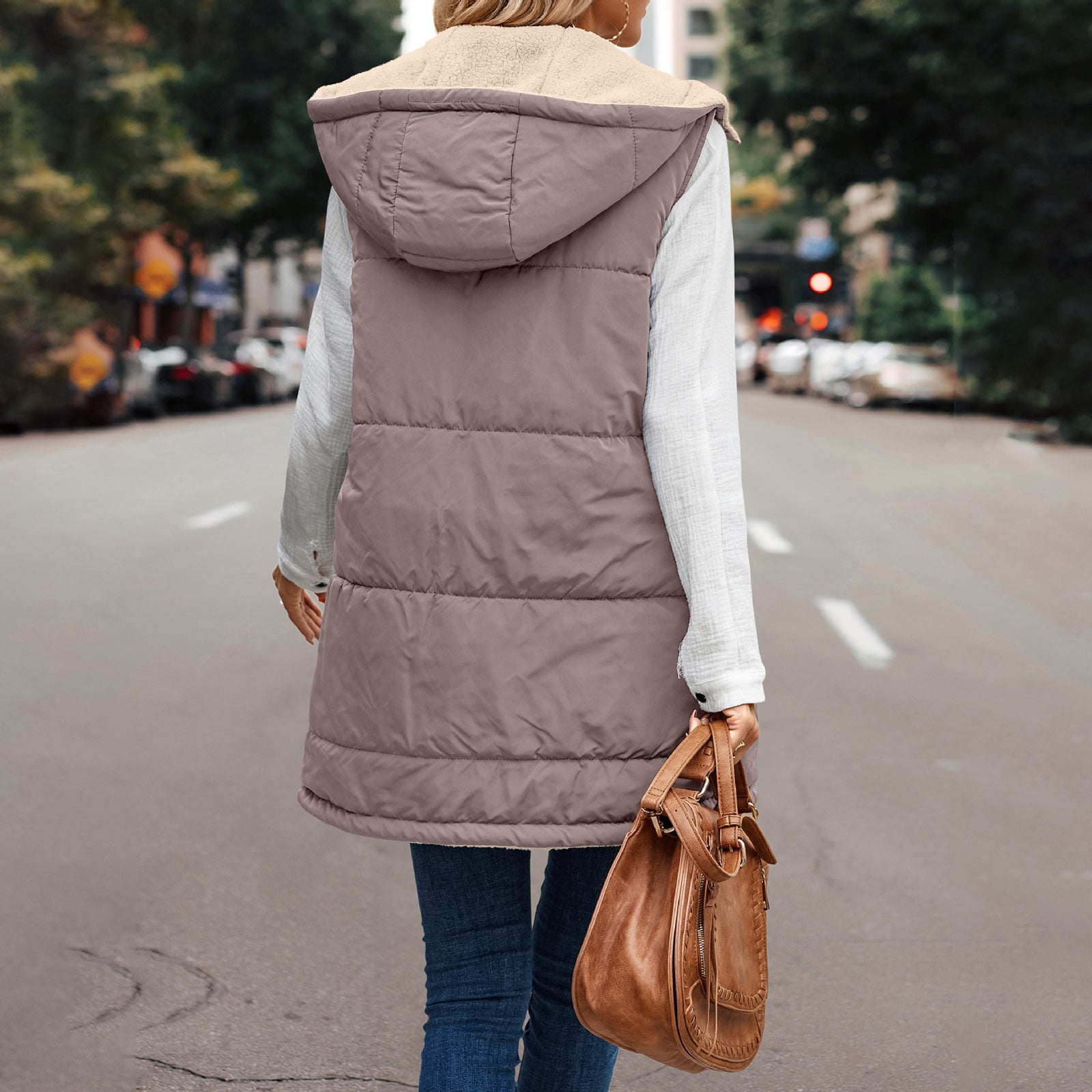 TQWQT Women's Long Quilted Vest Hooded Maxi Length Sleeveless