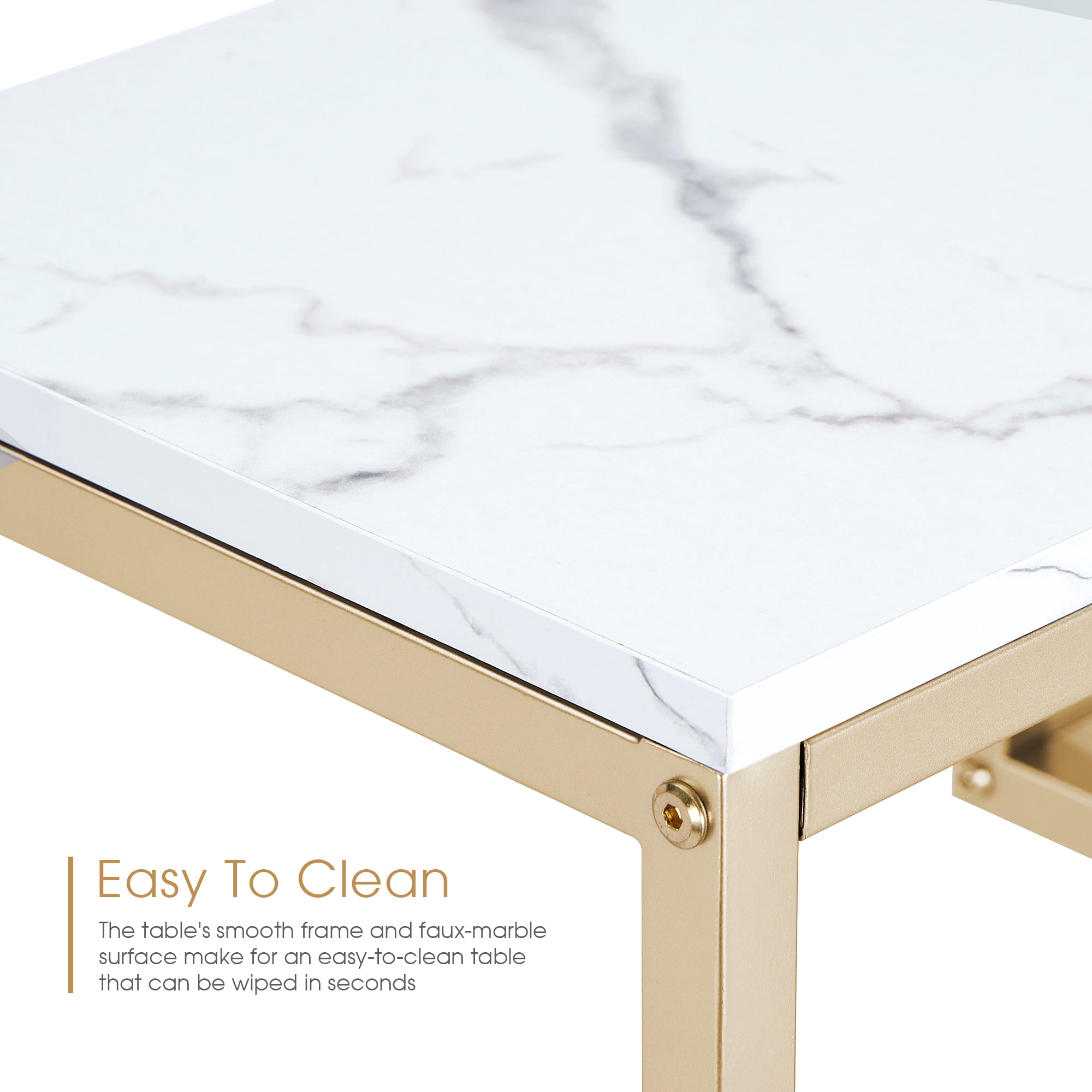 Ivinta 3-Tier White Marble Console Table with Shelves, Entryway Table TV Stand with Gold Metal Frame
