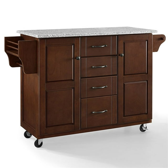 Crosley Eleanor Gray Granite Top Kitchen Cart in Mahogany