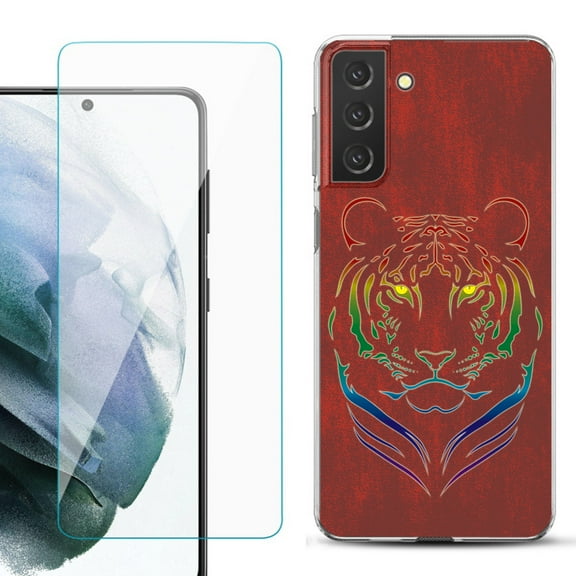Slim-Fit TPU Fashion Phone Case for Samsung Galaxy S21 FE 5G Fan Edition, with Tempered Glass Screen Protector, by OneToughShield ® - Night Tiger