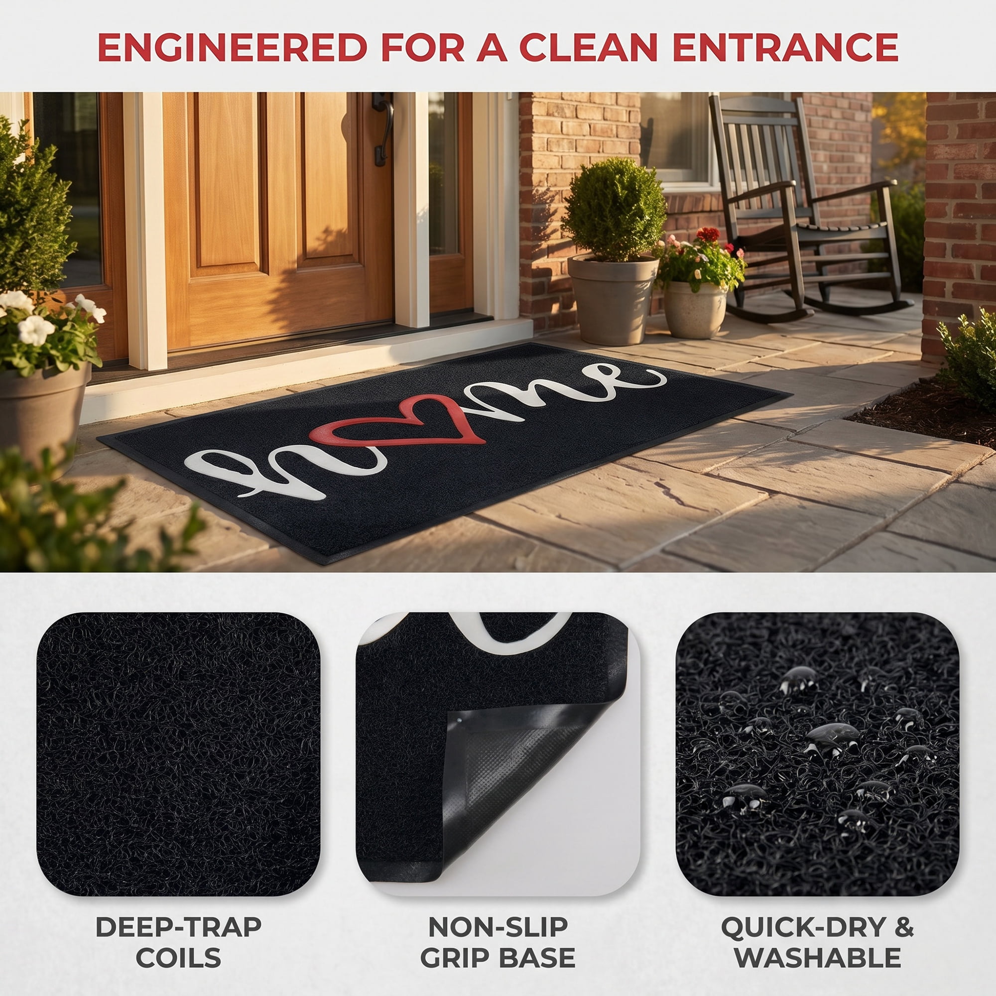 Unique Bargains Non-Slip Waterproof Entryway Low-Profile Scraper Mat Black 35" x 24"