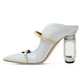 thumbnail image 2 of FSJ Women Elegant Pointed Closed Toe Mules Chic Crystal Chunky High Heels Sandals Pumps Slip On Two Strap Backless Casual Dressy Shoes Size 7.5 Silver, 2 of 4