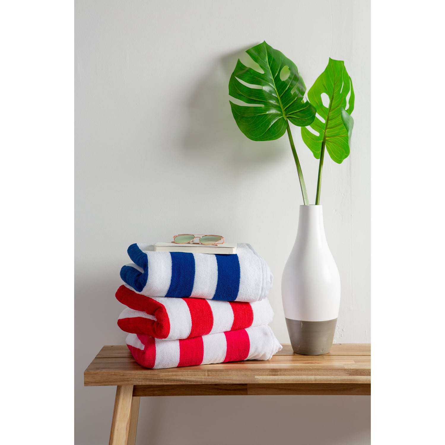 Red Stripe Lounge Chair Beach Towel With Top Fitted Pocket 26x82