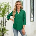 thumbnail image 6 of 3/4 Sleeve Tops for Women Dressy Casual Loose V Neck Collared Shirts Trendy Business Three Quarter Work Blosue Green S, 6 of 7