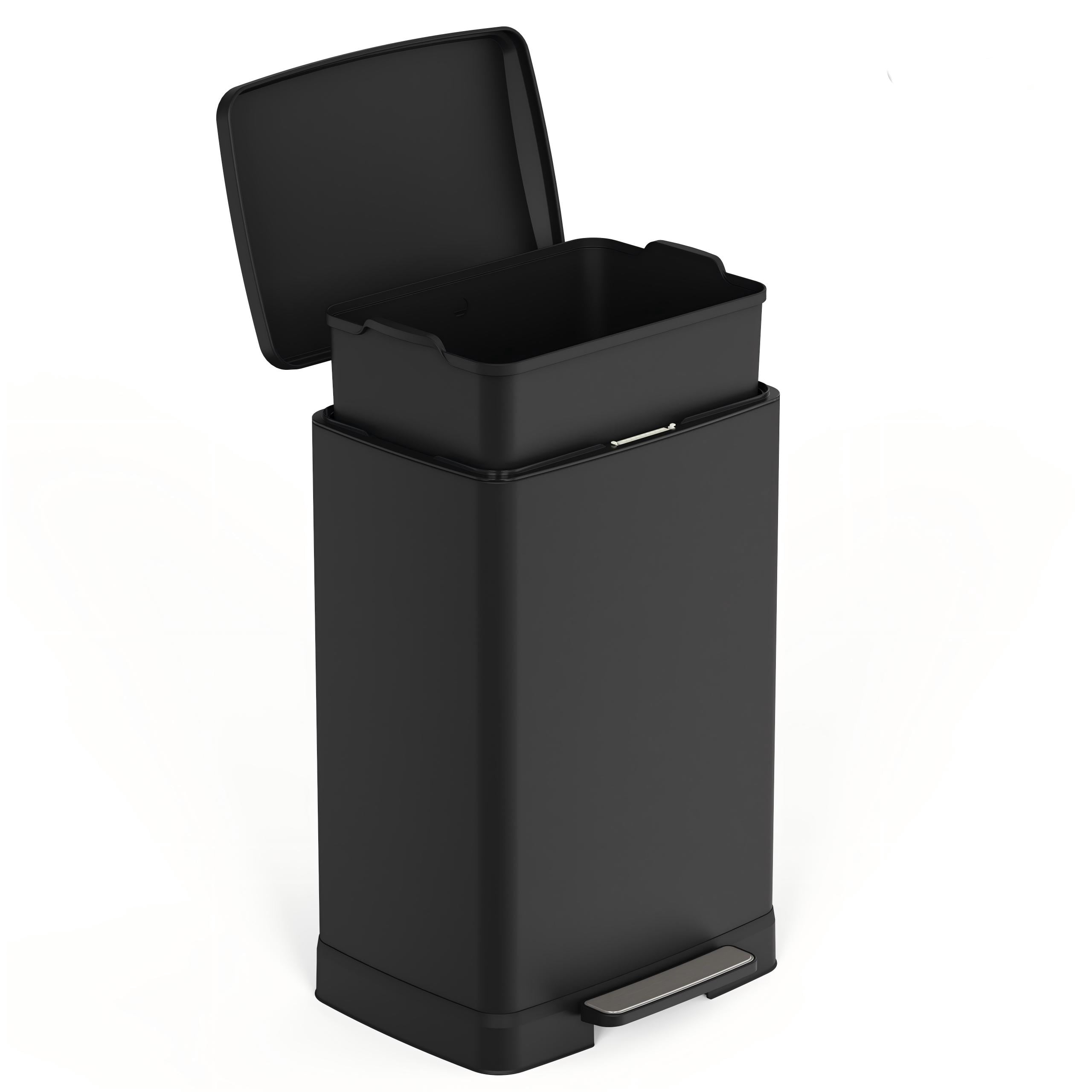 17 Gallons Pedal Trash Can with Soft Close Lid, Removable Inner Bucket & Detachable Wheels, Odor Control Slot for Kitchen Home, Black