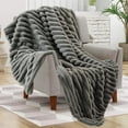 thumbnail image 5 of Eurhowing 40"×63" Bubble Blanket, Faux Rabbit Furry Blanket for Bed and Couch, Warm Thick Soft Fluffy Plush Shaggy Fuzzy Blanket, Gray, 5 of 8
