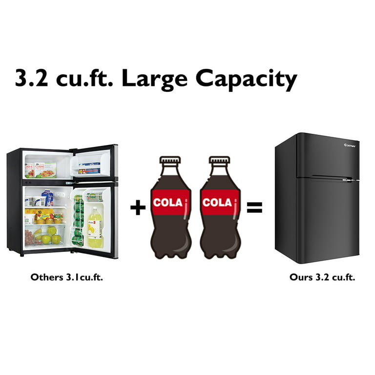 Costway 2-Doors Unit Stainless Steel Compact Mini Refrigerator Freezer Cooler - 3.4 cu ft - Black