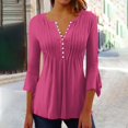 thumbnail image 2 of 3/4 Length Sleeve Womens Tops Dressy Casual Shirts Ruffle Bell Sleeve Front Pleated Fasion Trendy Summer Blouses, 2 of 5