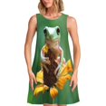 thumbnail image 1 of Fotbe Tree Frog Sitting On Sunflowes Vestido de Verano sin Mangas para Mujer – Vestido Midi Línea A, Estilo Camiseta Floral, Vestido Playero Casual y Fluido, 1 of 7