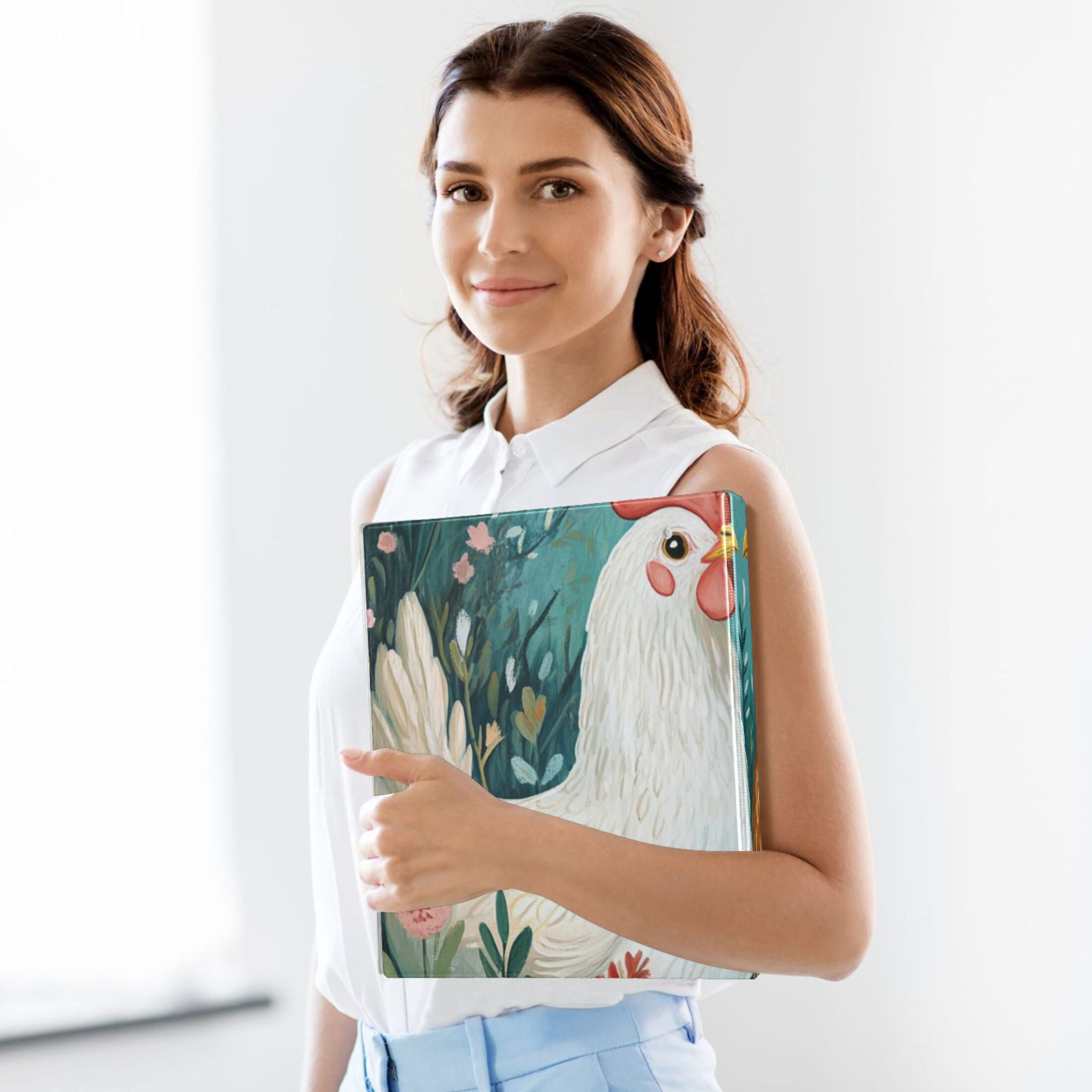 Chickens Flowers Green 3 Ring Binders 1.5 inch Hardcover File Folders with Interior Pockets A4 Size Organizer for School Office Hospital