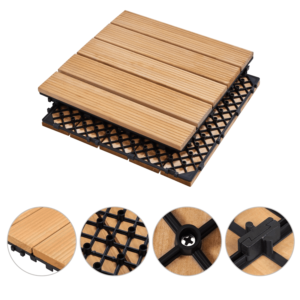 Alden Design 12" x 12" Interlocking Wood Flooring Tiles for Indoor & Outdoor, 11pcs, Natural Wood
