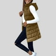thumbnail image 2 of GEWSEY Women Long Vest Solid Color Sleeveless Hood Winter Puffer Vest Outwear (Khaki, XL), 2 of 7