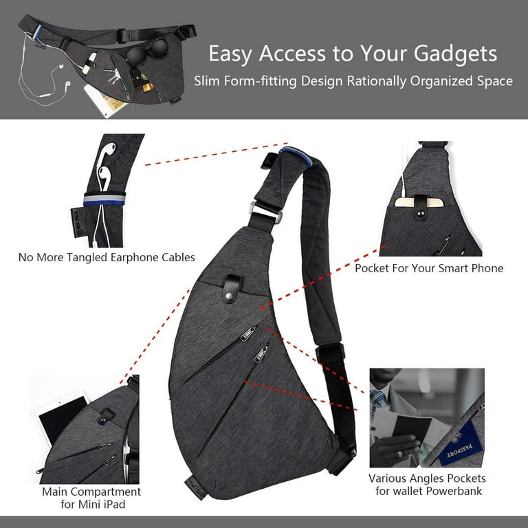 Sling Bag Crossbody Shoulder Chest Casual Personal Anti Theft Travel Sling  Pocket Bag for Women Men Water Resistance 