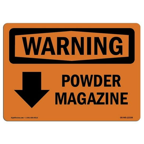SignMission OS-WS-D-35-L-12338 OSHA Warning Sign - Powder Magazine Down Arrow with Symbol