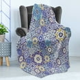 thumbnail image 4 of Blue Soft Flannel Fleece Throw Blanket, Rich Pattern of Moroccan Tiles Patchwork Style Pattern Oriental, Cozy Plush for Indoor and Outdoor Use, 50" x 70", Multicolor, by Ambesonne, 4 of 5