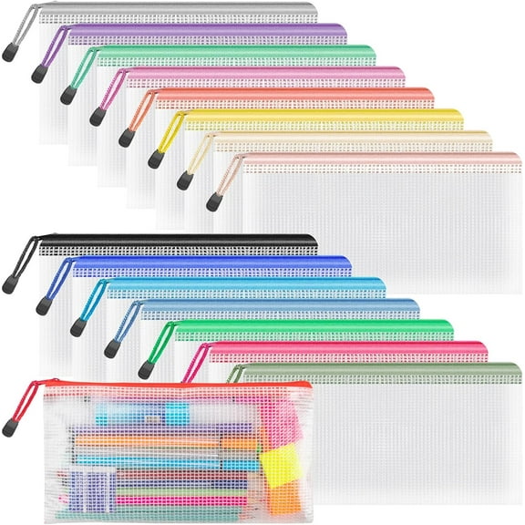 16 Color Pencil Pouches, 9.2 x 4.7 in, Pencil Bags with Zipper, Clear Pencil Pouch for Office Supplies and Tavel Storage