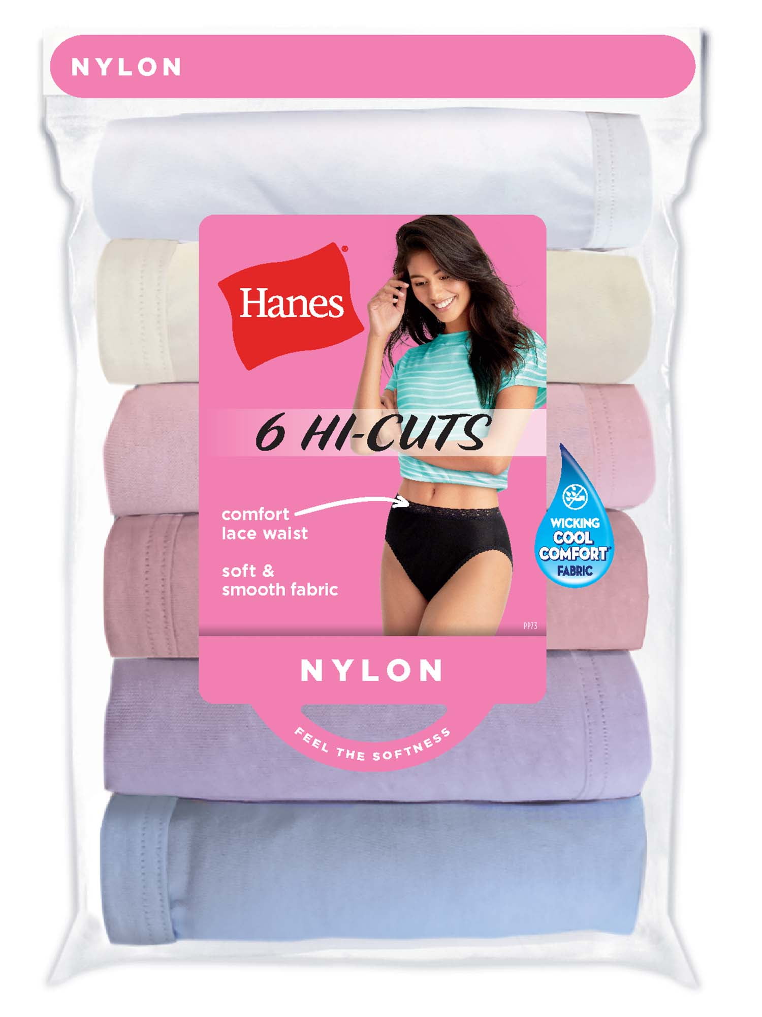 Hanes Women's Nylon Hi-Cut Underwear, 6-Pack