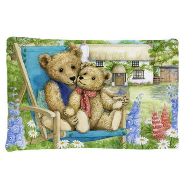 Carolines Treasures CDCO0306PILLOWCASE Springtime Teddy Bears in Flowers Fabric Standard Pillowcase