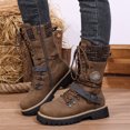 thumbnail image 5 of Women's Casual Mid Calf Boots, Retro Splice Knit Belt Buckle Lace Up Platform Design with Breathable Lining, Trendy Boots for Daily Party Gift, 5 of 8