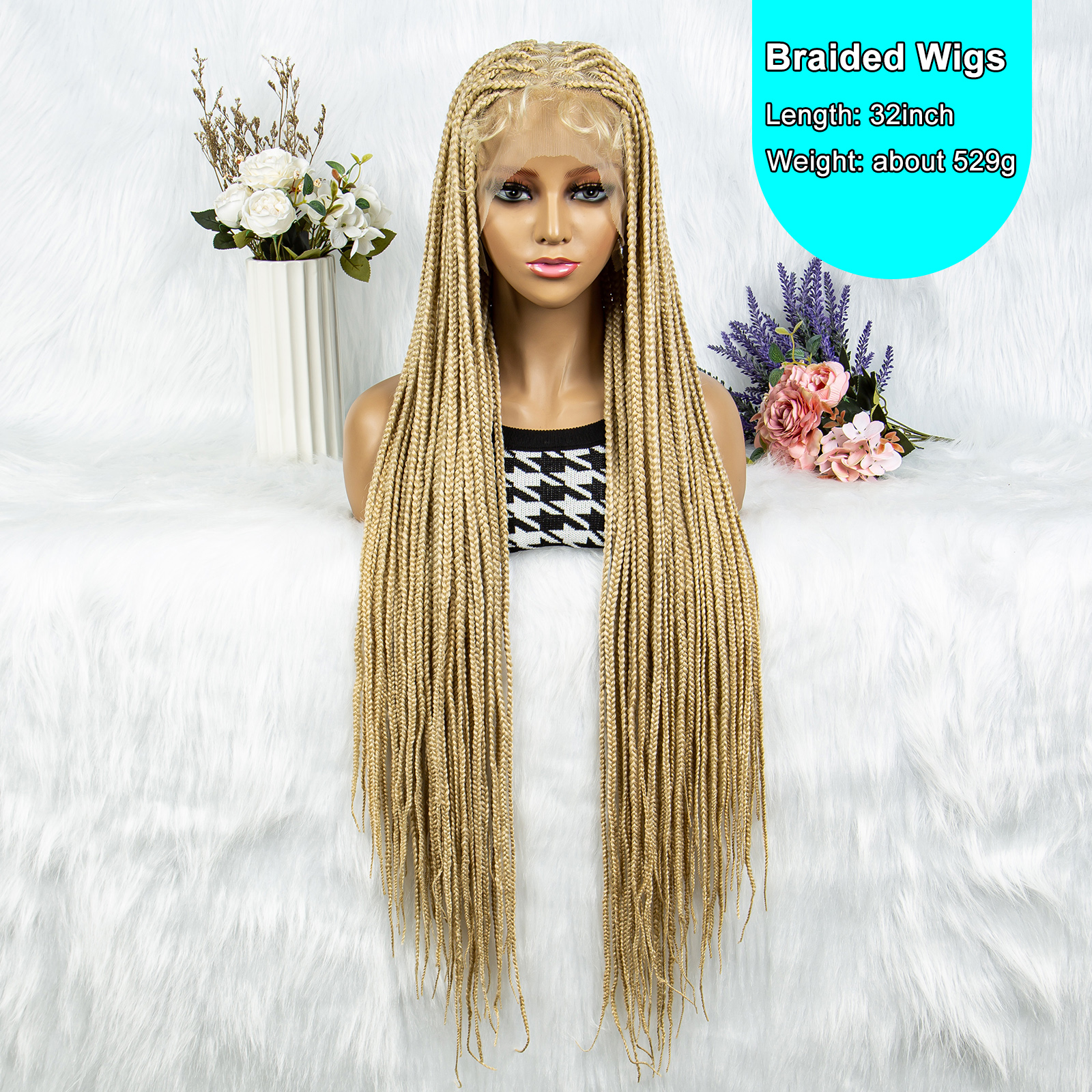 613 Color Braided Wigs for Black Women Transparent HD Full Lace Knotless Box Braided Wigs Cornrow Braids Synthetic Lace Front Braided Wigs with Baby Hair Handmade Faux Locs Wig Braided Wigs 36 inches