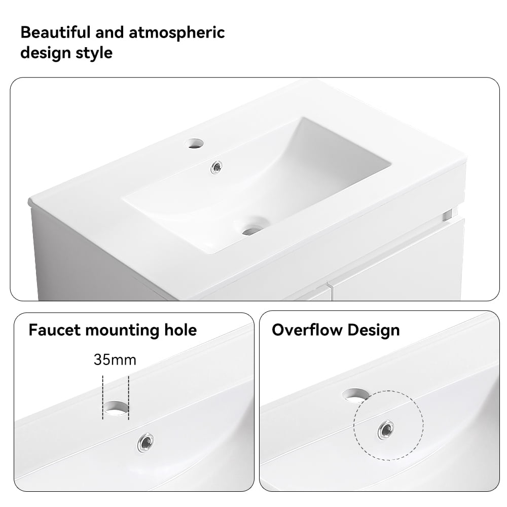 KYLE & KAY 24 inch Modern Wall-Mounted Bathroom Sink Cabinet, Floating Bathroom Vanity with Storage and Two Soft Close Doors,with Sink, Faucet Not Included,Solid Wood, White.