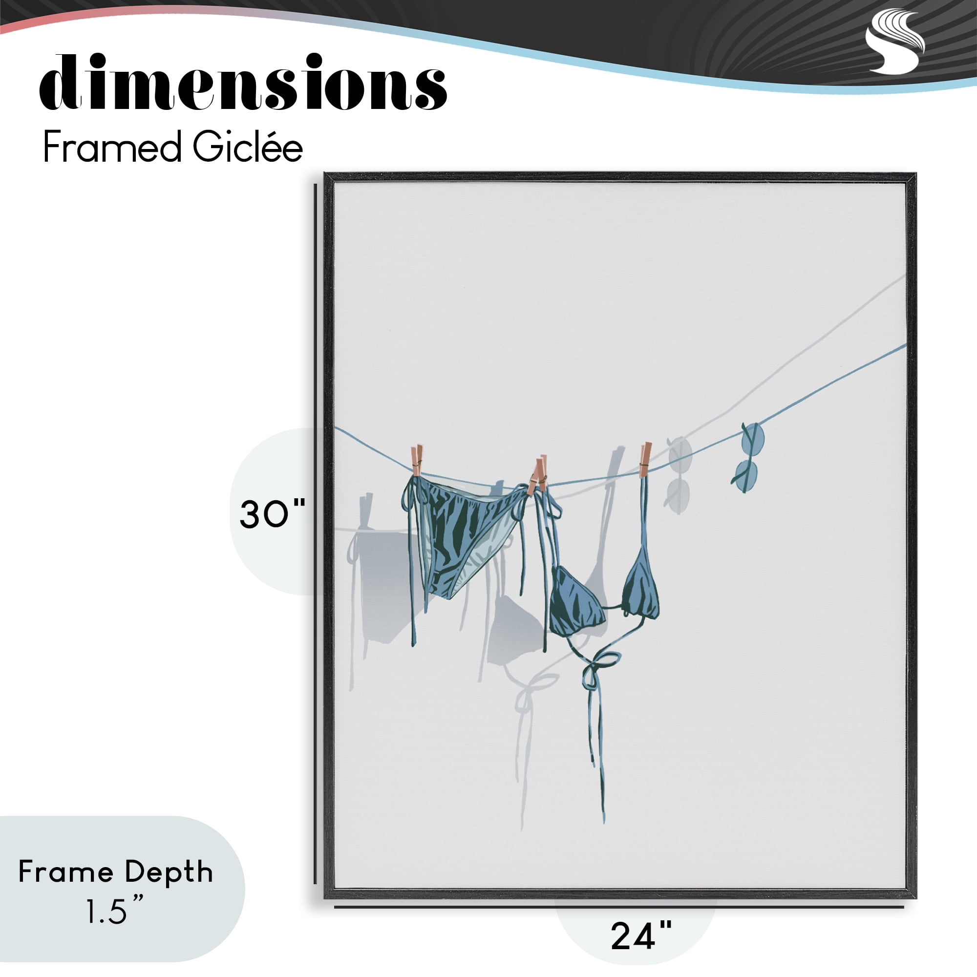 Stupell Industries Teal Bikini on Clothesline Black Framed Giclee Art, design by Ziwei Li