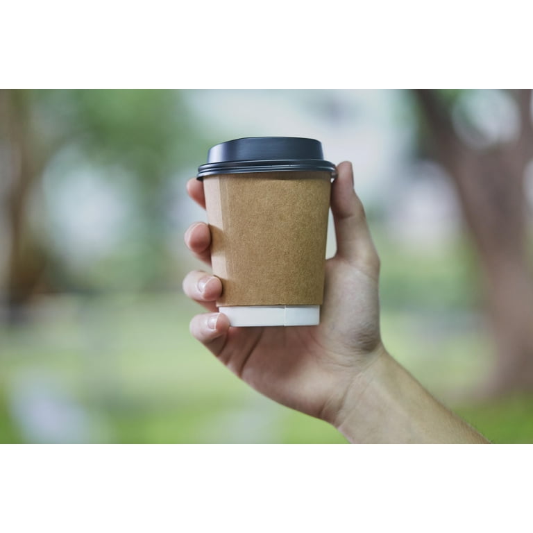 [200 Pack] 16oz Disposable White Paper Coffee Cups with Black Dome Lids -  For Hot, Cold Drink, Coffee, Tea, Cocoa, Travel, Office, Home, Cider, Hot