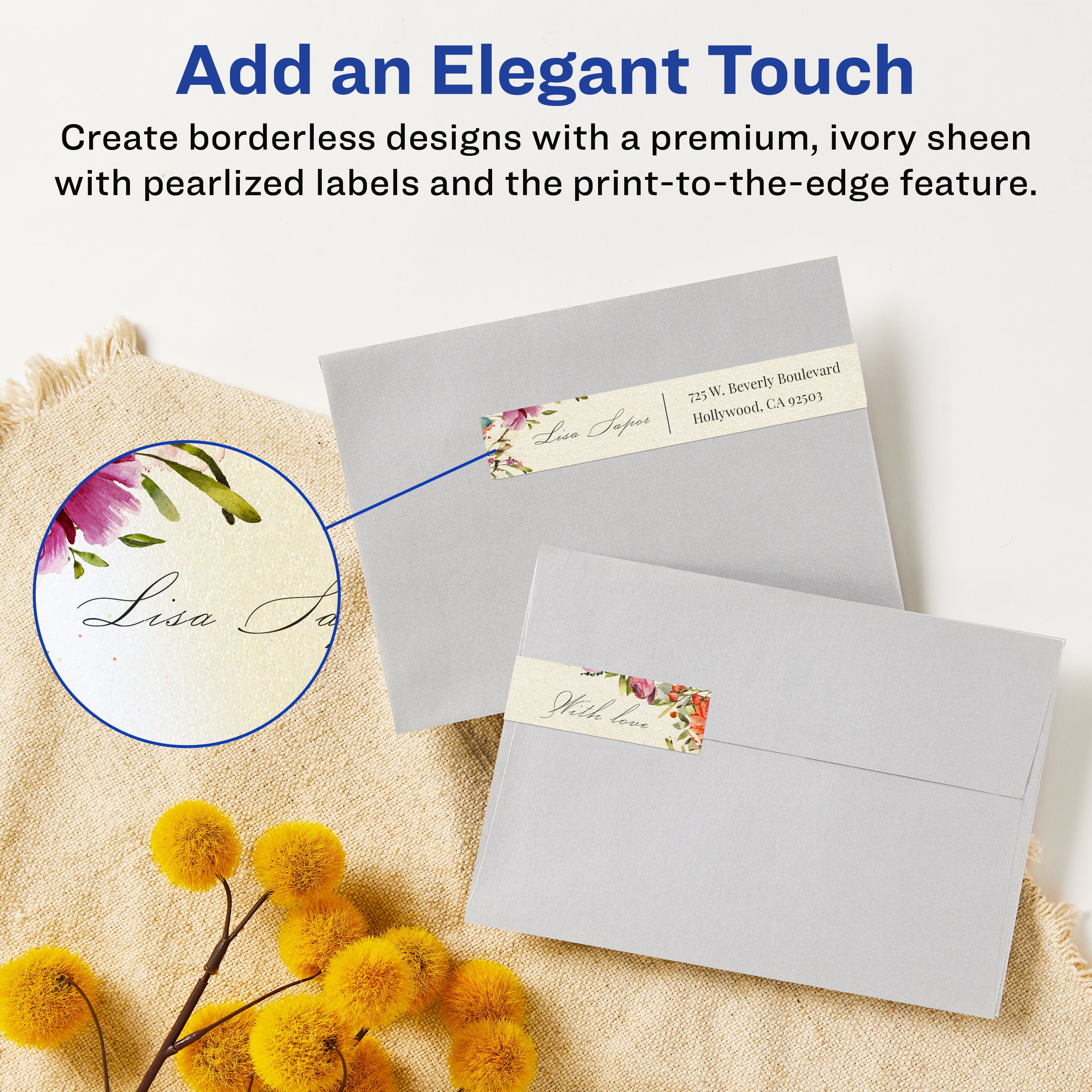 Avery Pearlized Ivory Rectangle Labels, 2.5" x 7", 30ct