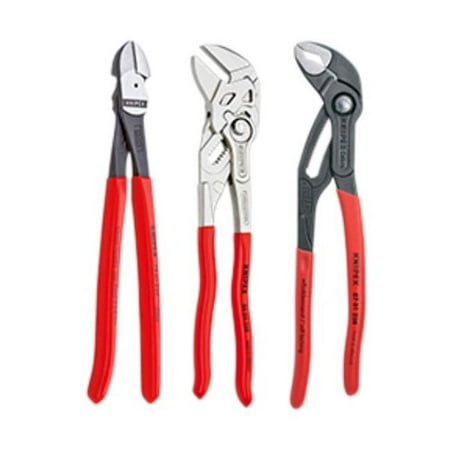 

Knipex KNT-9K0080117US 10 in. Pliers Set - Cobra Water Pump Pliers Pliers Wrench & High Leverage Diagonal Cutter - 3 Piece