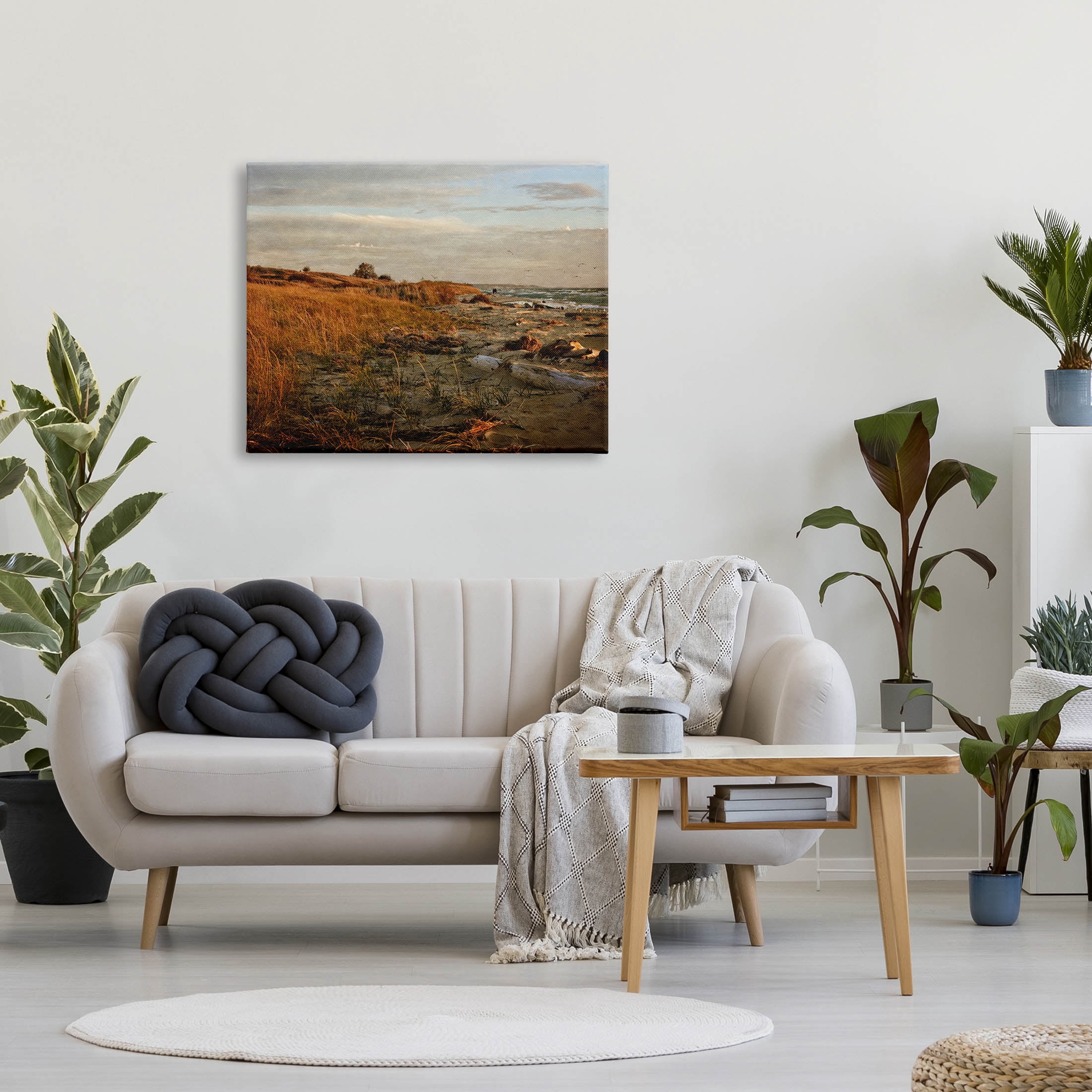 Seaside Reeds Coastal Scene Landscape Photograph Gallery Wrapped Canvas Print Wall Art