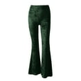 thumbnail image 3 of Womens Velvet Flare Pant Drawstring Waist Bell Bottom Leggings (Green S), 3 of 4
