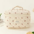thumbnail image 5 of 3 Pcs Cotton Quilted Makeup Bag Large Coquette Makeup Bag Travel Aesthetic Floral Makeup Bag Cute Kawaii Toiletry Cosmetic Pouch with Zipper for Women Gifts Home Bathroom, 5 of 8