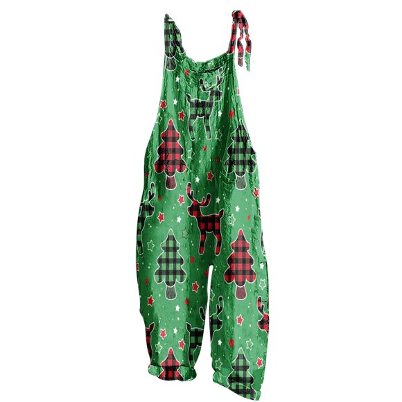 TIMIFIS Christmas Jumpsuit For Women Ladies Printed Sleeveless Backless Loose Long Playsuits Rompers Jumpsuit with Pocket pring
