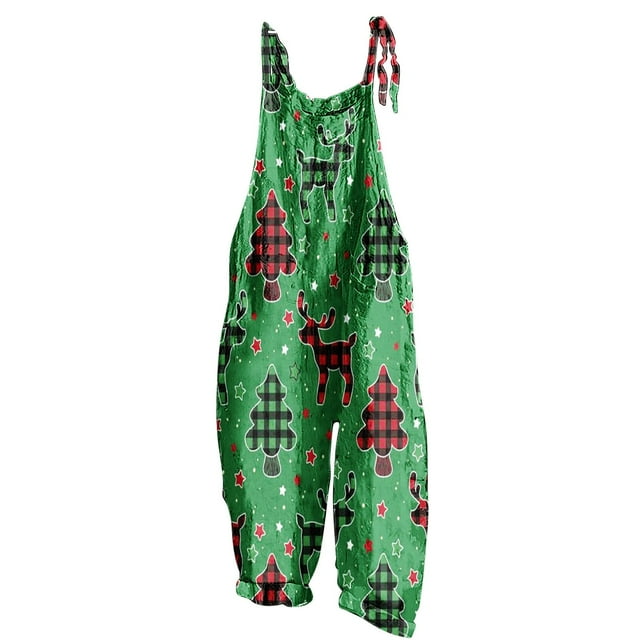 TIMIFIS Christmas Jumpsuit For Women Combinaisons Longues Sans Manches Imprimées pour Femmes Rompers Jumpsuit avec Poche - Printemps