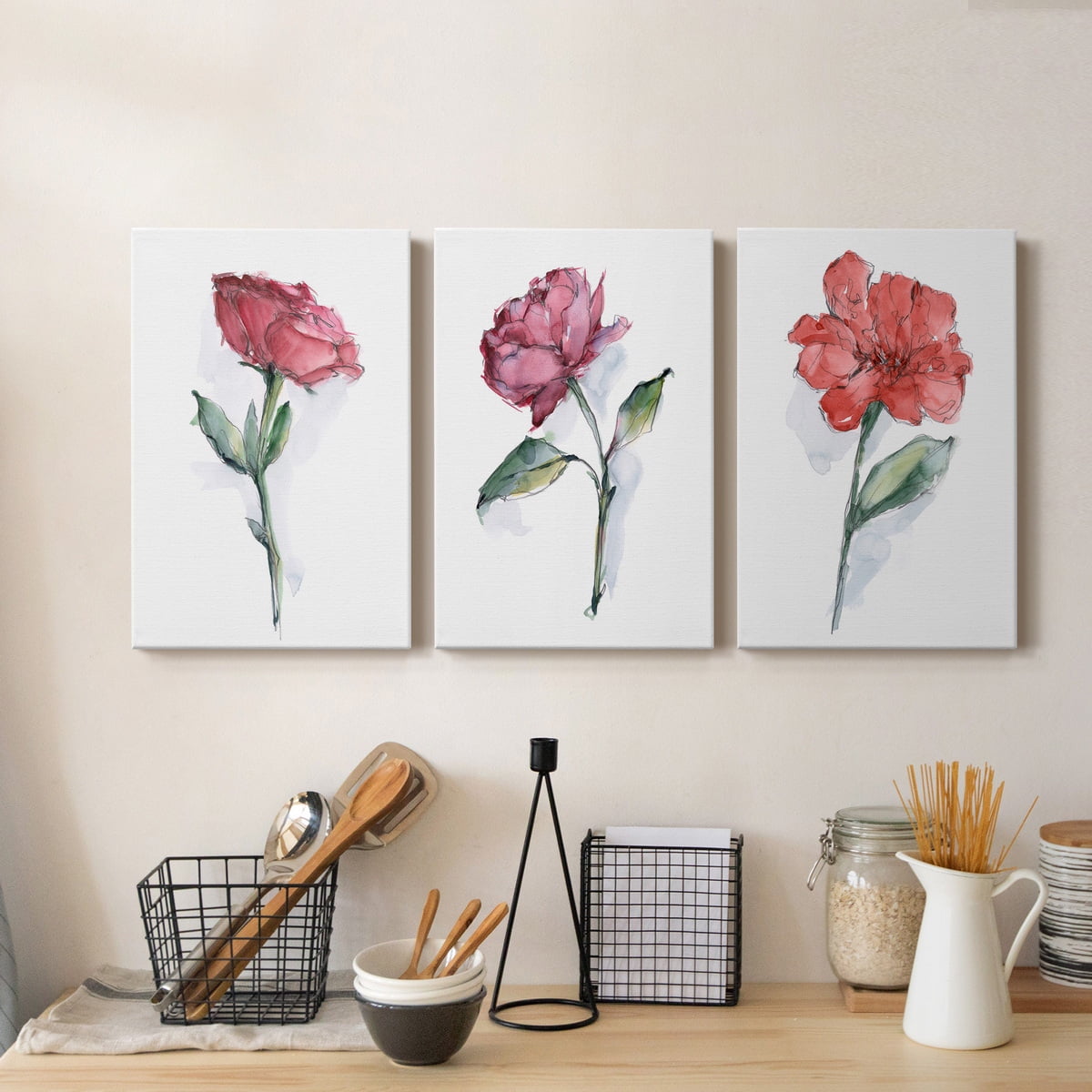 Watercolor Floral Contour II Premium Gallery Wrapped Canvas - Ready to Hang - 24 x 36 Each