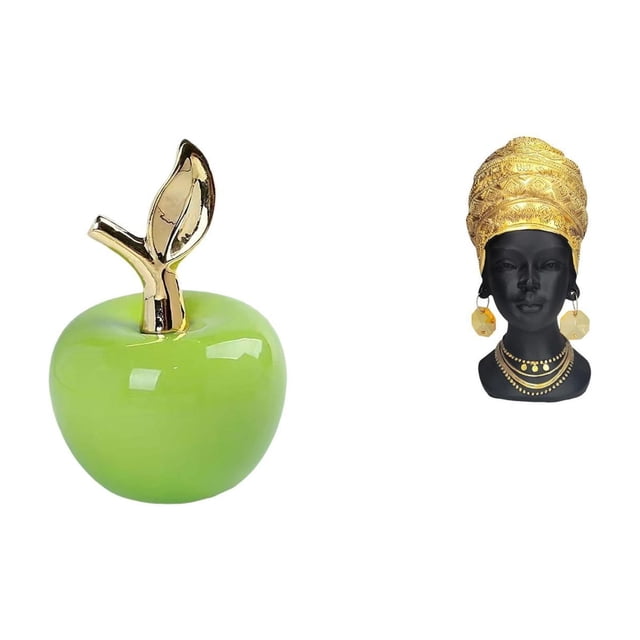 Escultura de fruta de cerámica y estatua de mujer africana, adorno de mesa, obra de arte creativa para decoración del hogar y centro de mesa de regalo